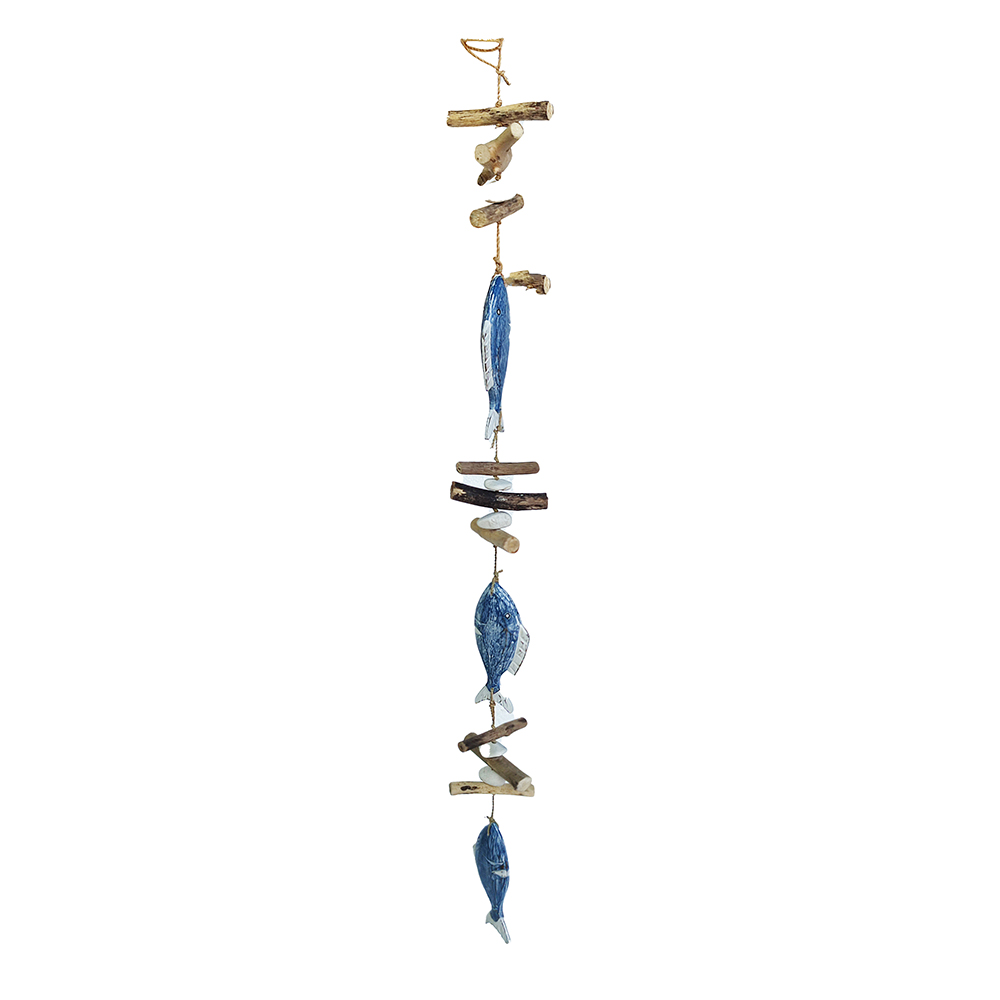 Accessories Hung Drift Wood 3 Fish Hanging Blue Antique
