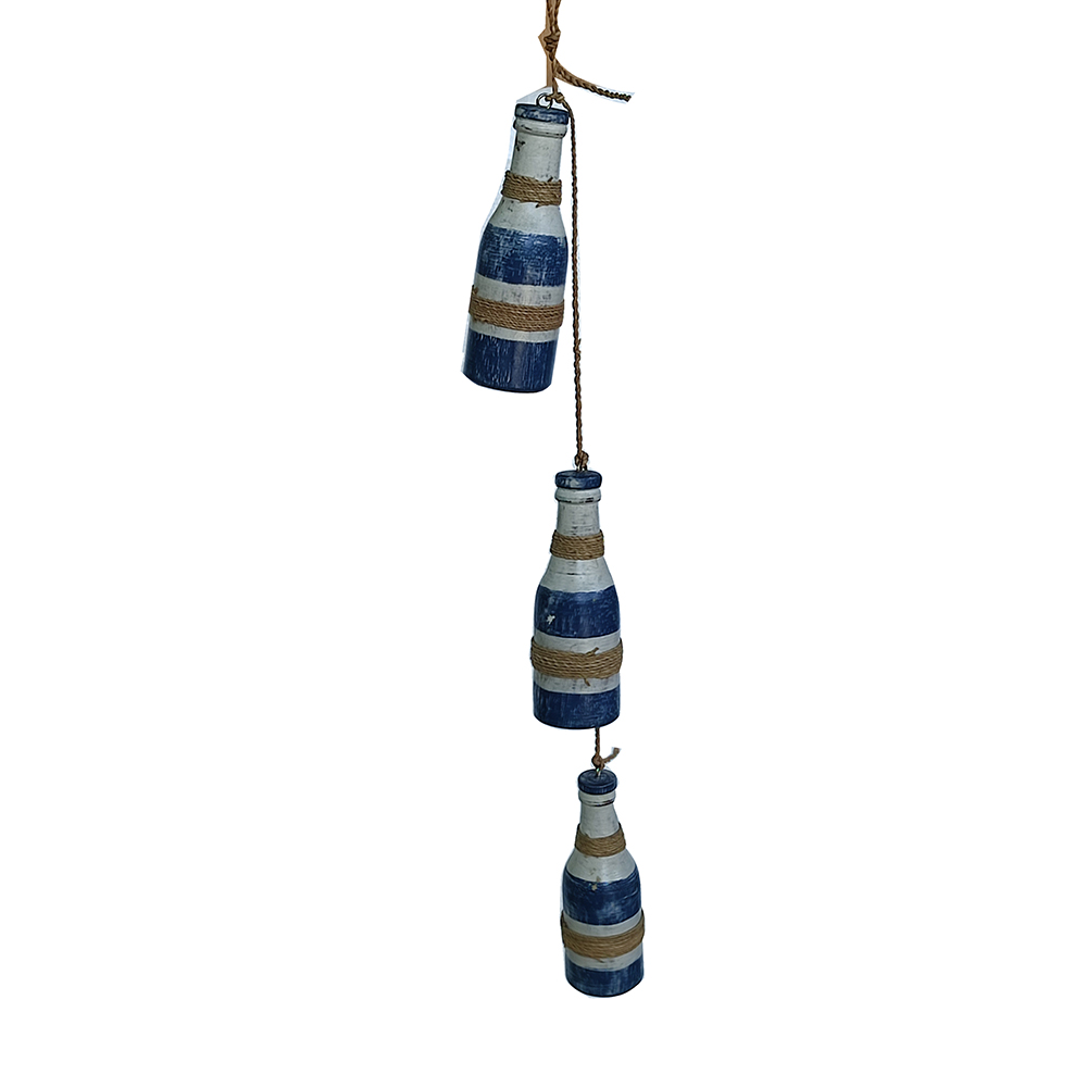 Accessories Hung Wooden Seagrass Rope Bottle Hanging Blue White