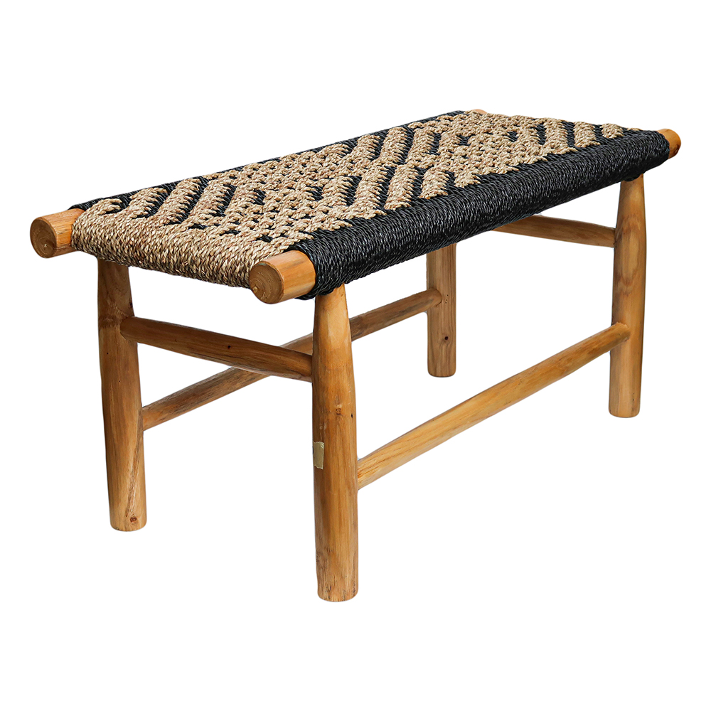 Furniture Seagrass Teak Wood Retangular Stoole Grey Black Antique