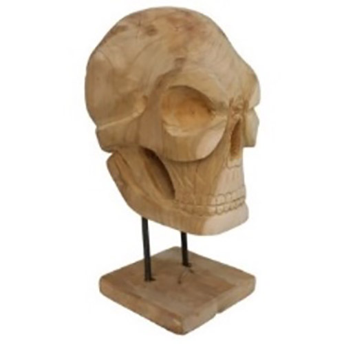 Decorative On Table Or Floor Teak Wood Skull On  Stand Antique